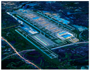 Night view of proposed third ruway over Colnbrook from "Taking Britain further: Heathrow’s plan for connecting the UK to growth"