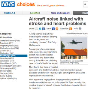 Article from NHS website on the effect of aircraft noise on health http://www.nhs.uk 9 October 2013