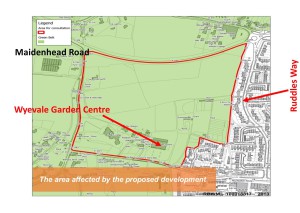 650 extra new houses - Map of proposed area with orienting features. Original map per RBWM